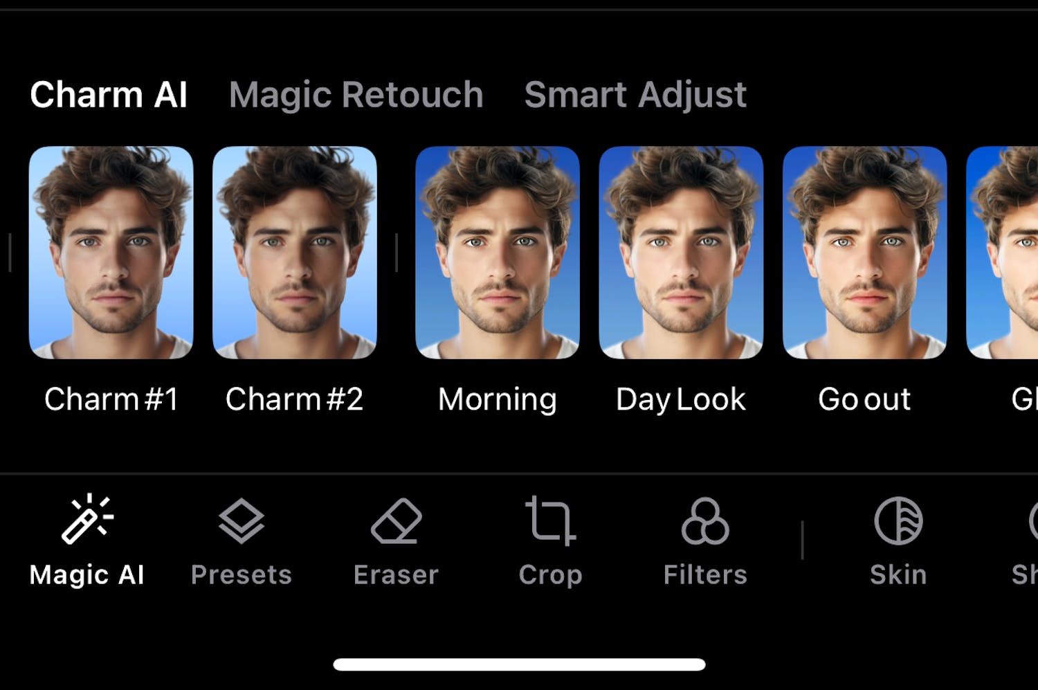 Få charmen frem med et klik. Tryk på en af muligheder, så optimeres dit billede med det samme.